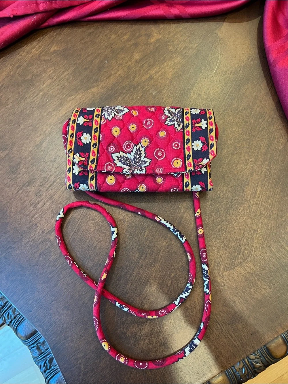 Vera Bradley Red Quilted Floral Crossbody Wallet